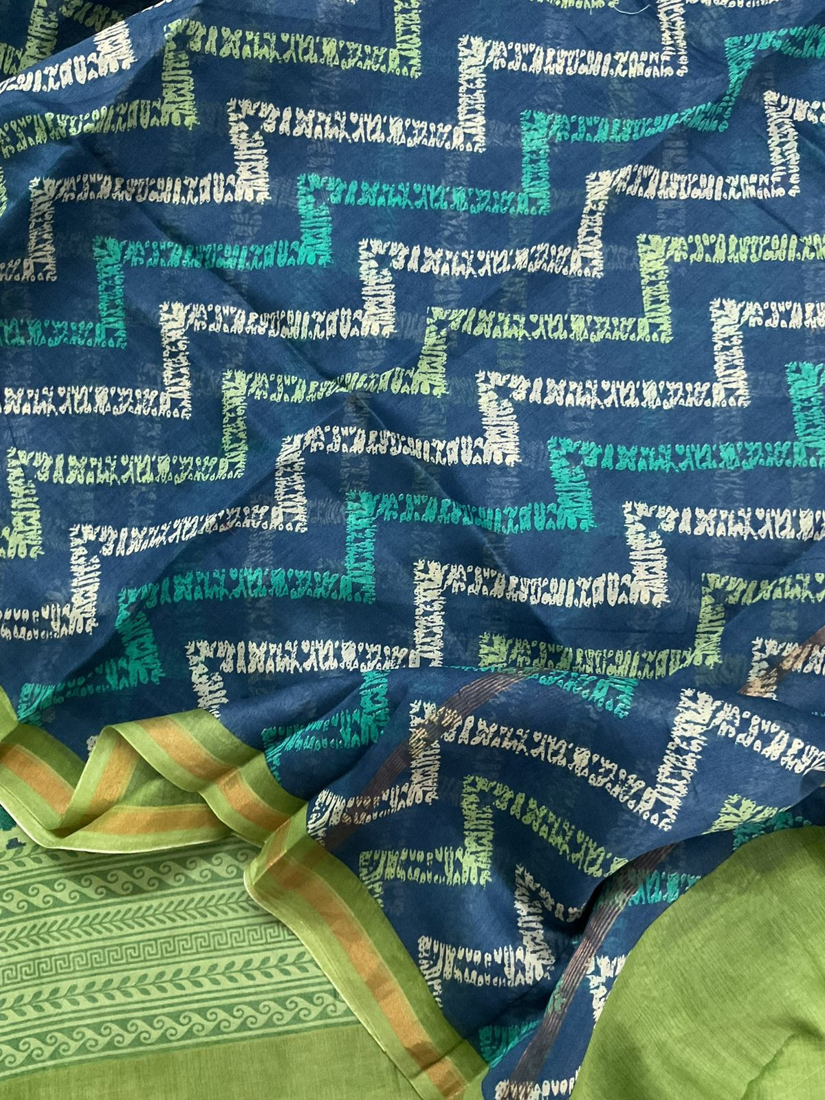Pure Mul Chanderi Printed Suit - Green