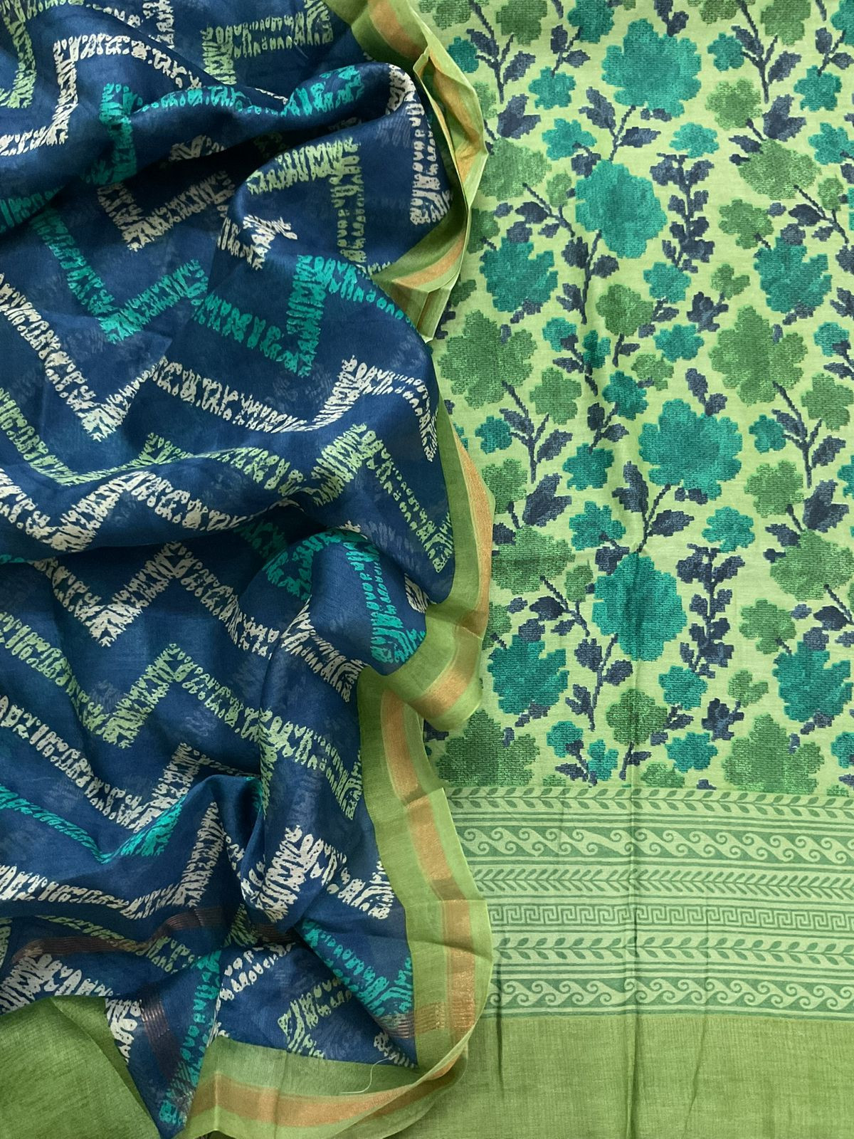 Pure Mul Chanderi Printed Suit - Green