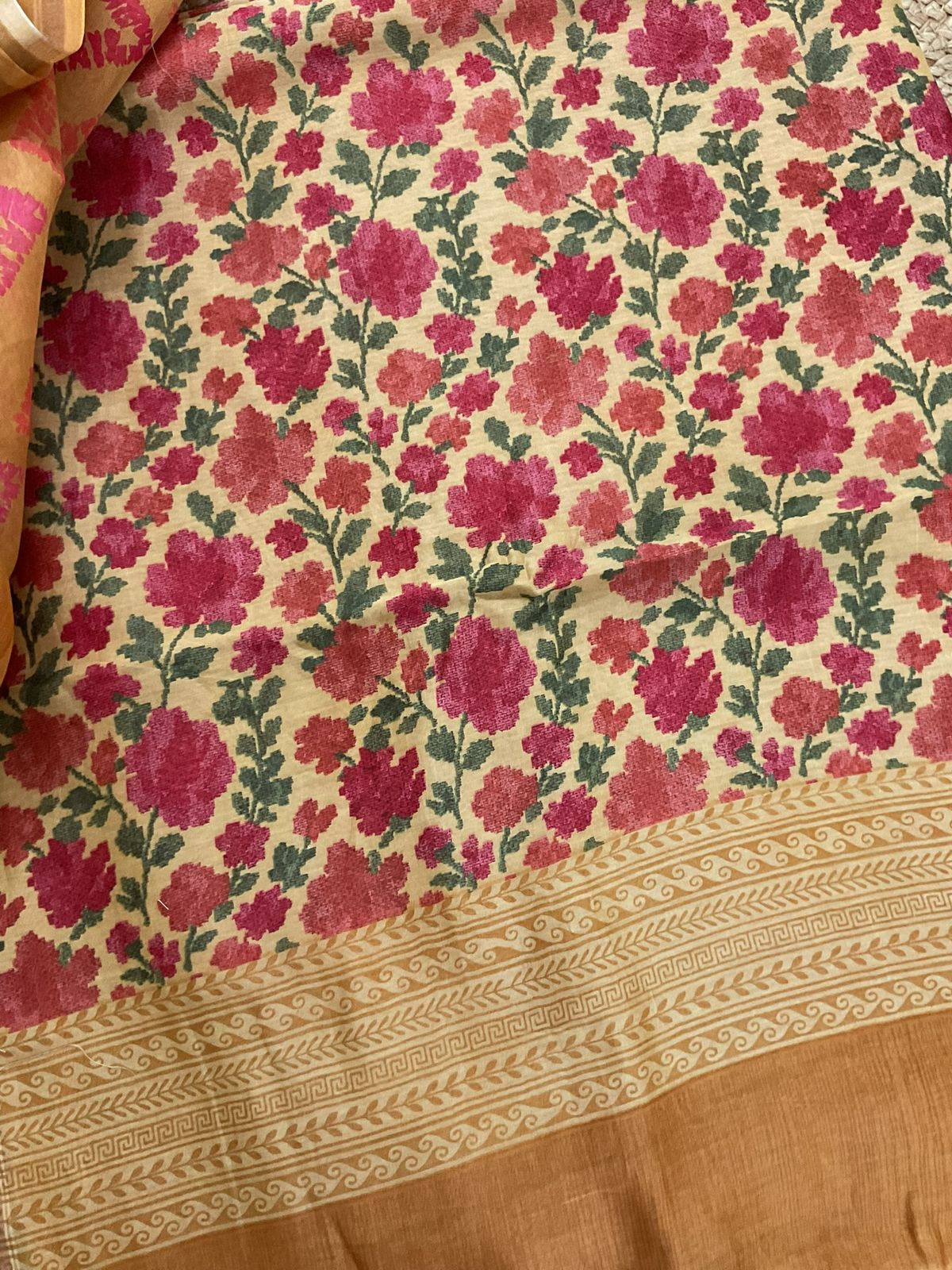 Pure Mul Chanderi Printed Suit - Mustard
