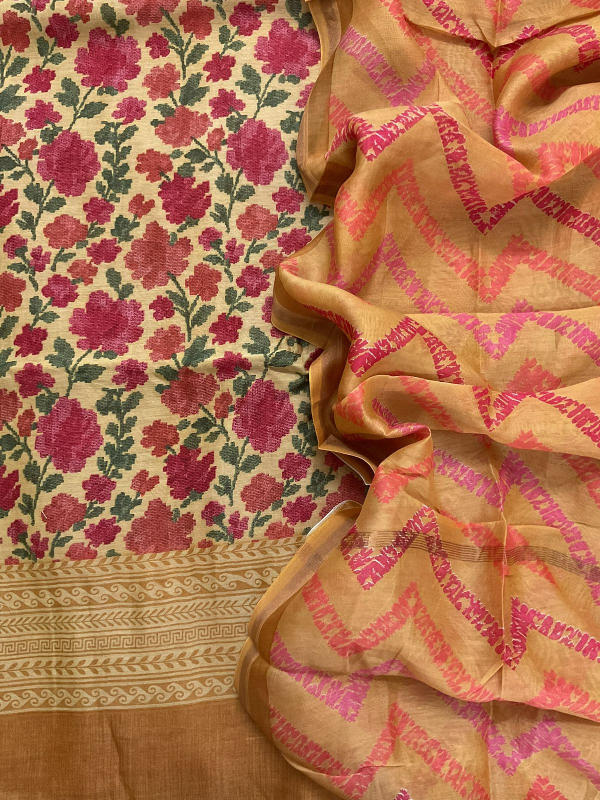 Pure Mul Chanderi Printed Suit - Mustard