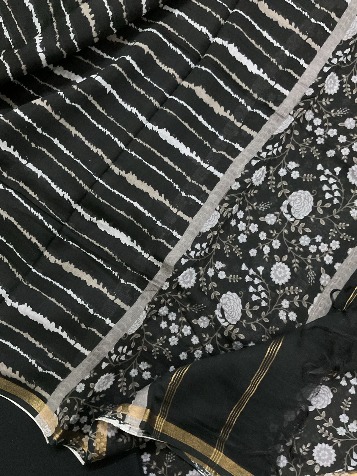 Pure Maheshwari Silk Printed Suit - Black