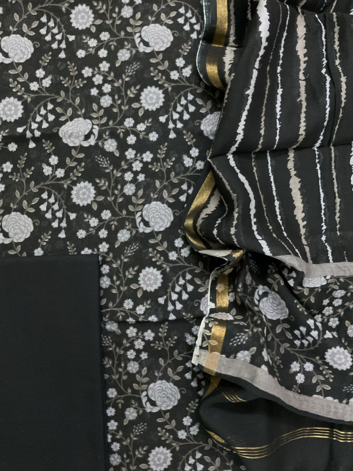 Pure Maheshwari Silk Printed Suit - Black