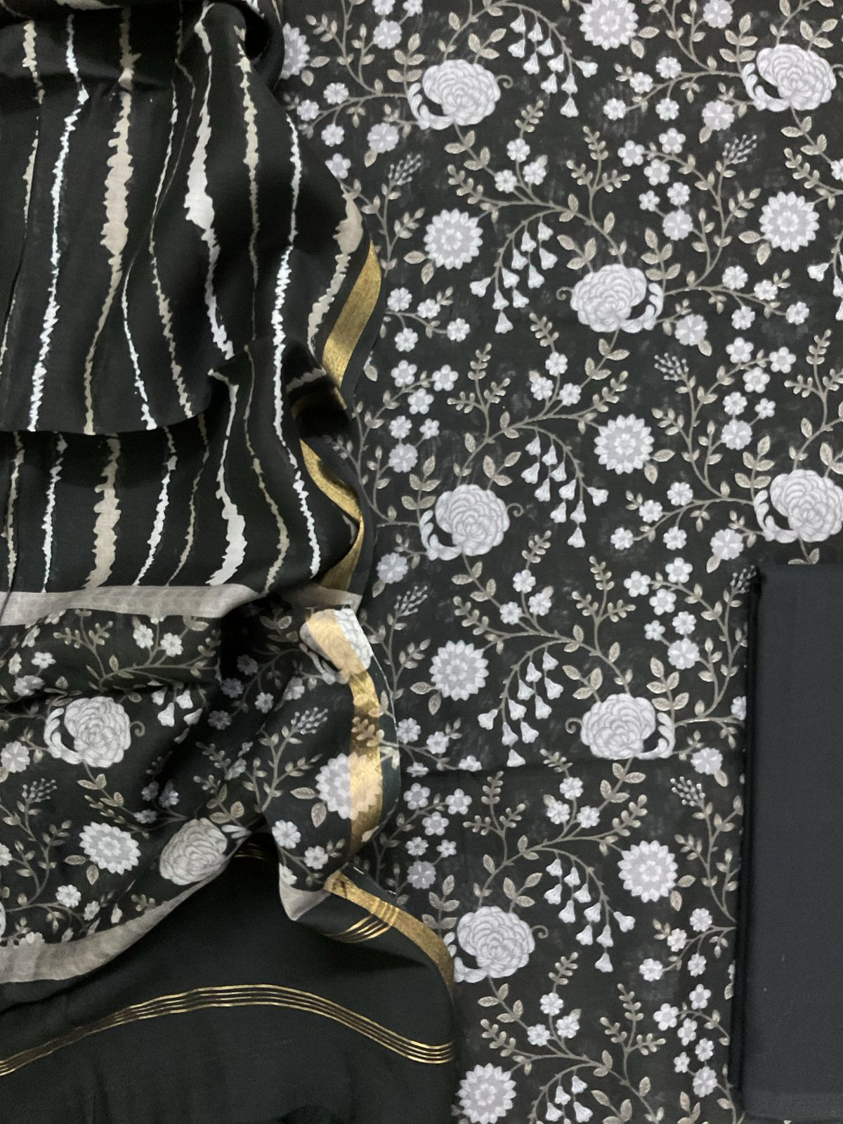 Pure Maheshwari Silk Printed Suit - Black