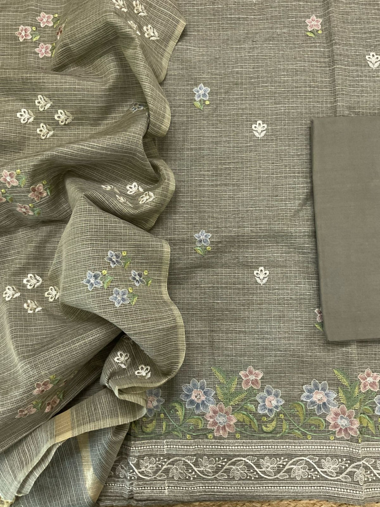 Image of Soft Kota Silk Embroidered Suit - Green