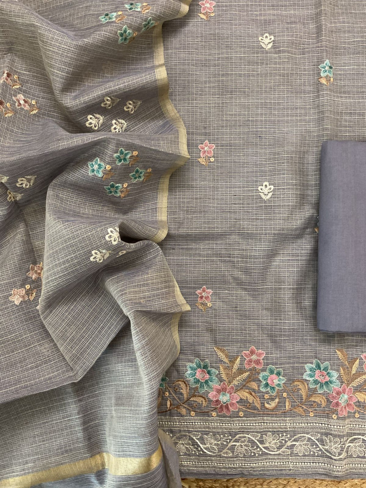 Image of Soft Kota Silk Embroidered Suit - Lilac