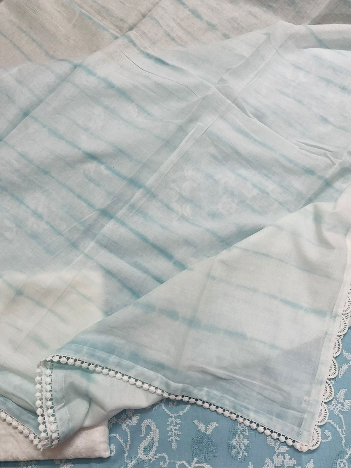 Pure Cotton Printed Embroidered Suit - Blue