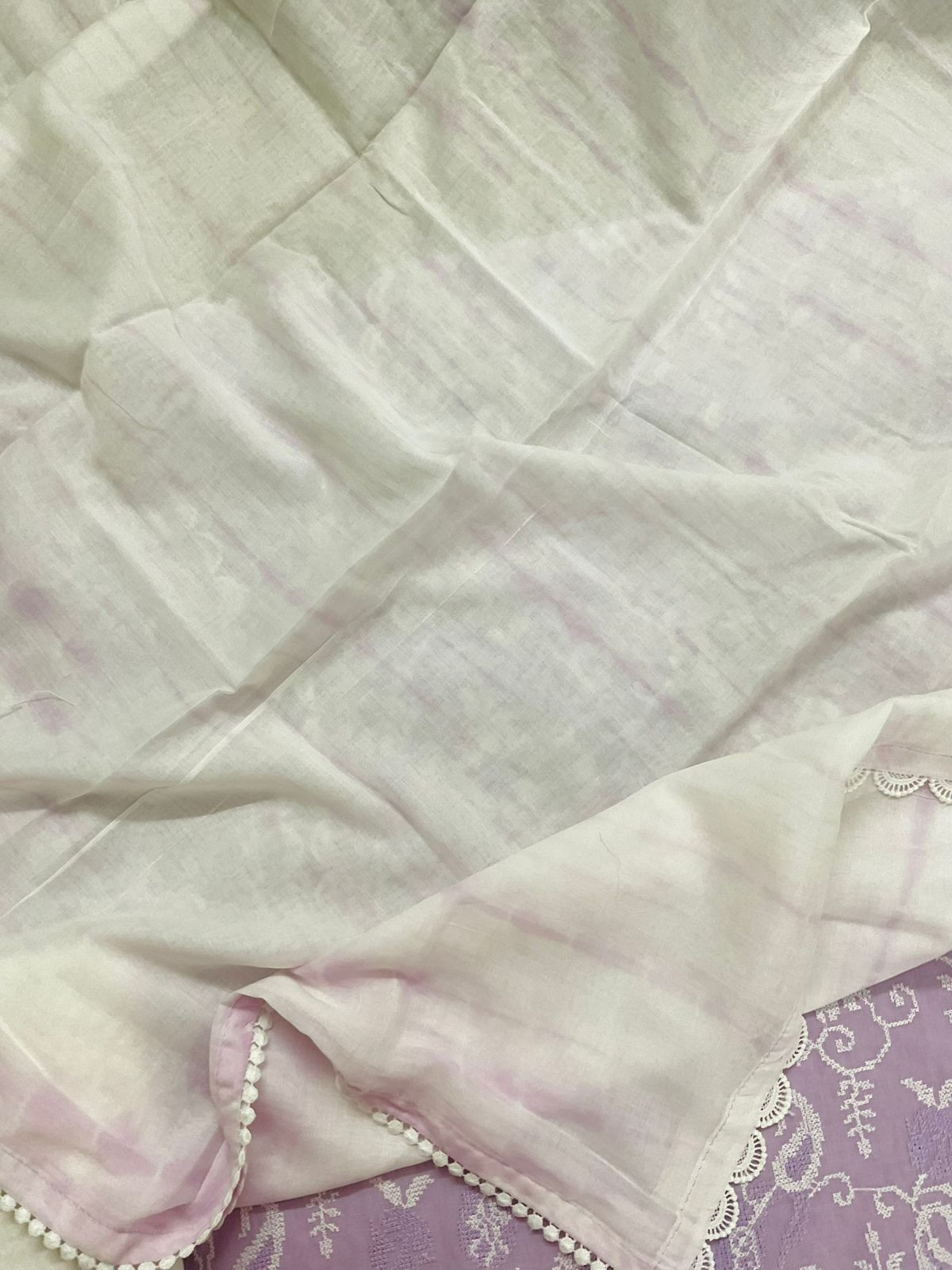 Pure Cotton Printed Embroidered Suit - Lavender