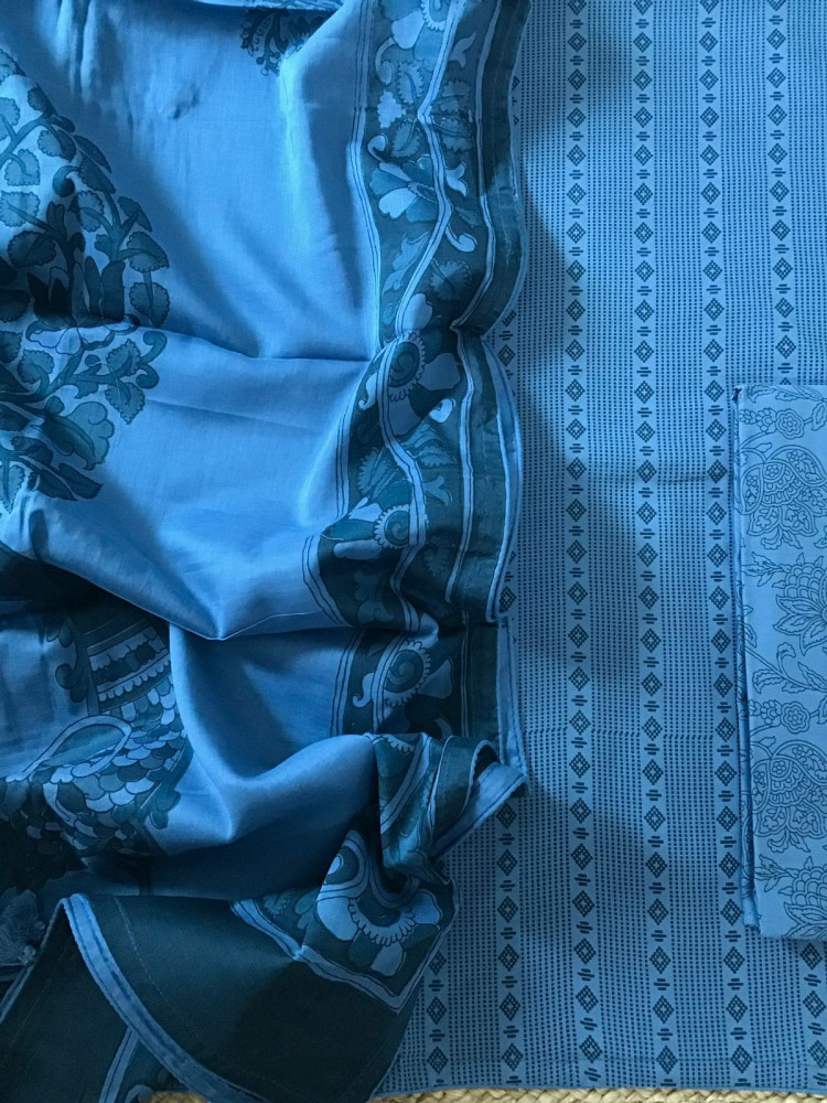 Image of Pure Cotton Printed Suit - Blue