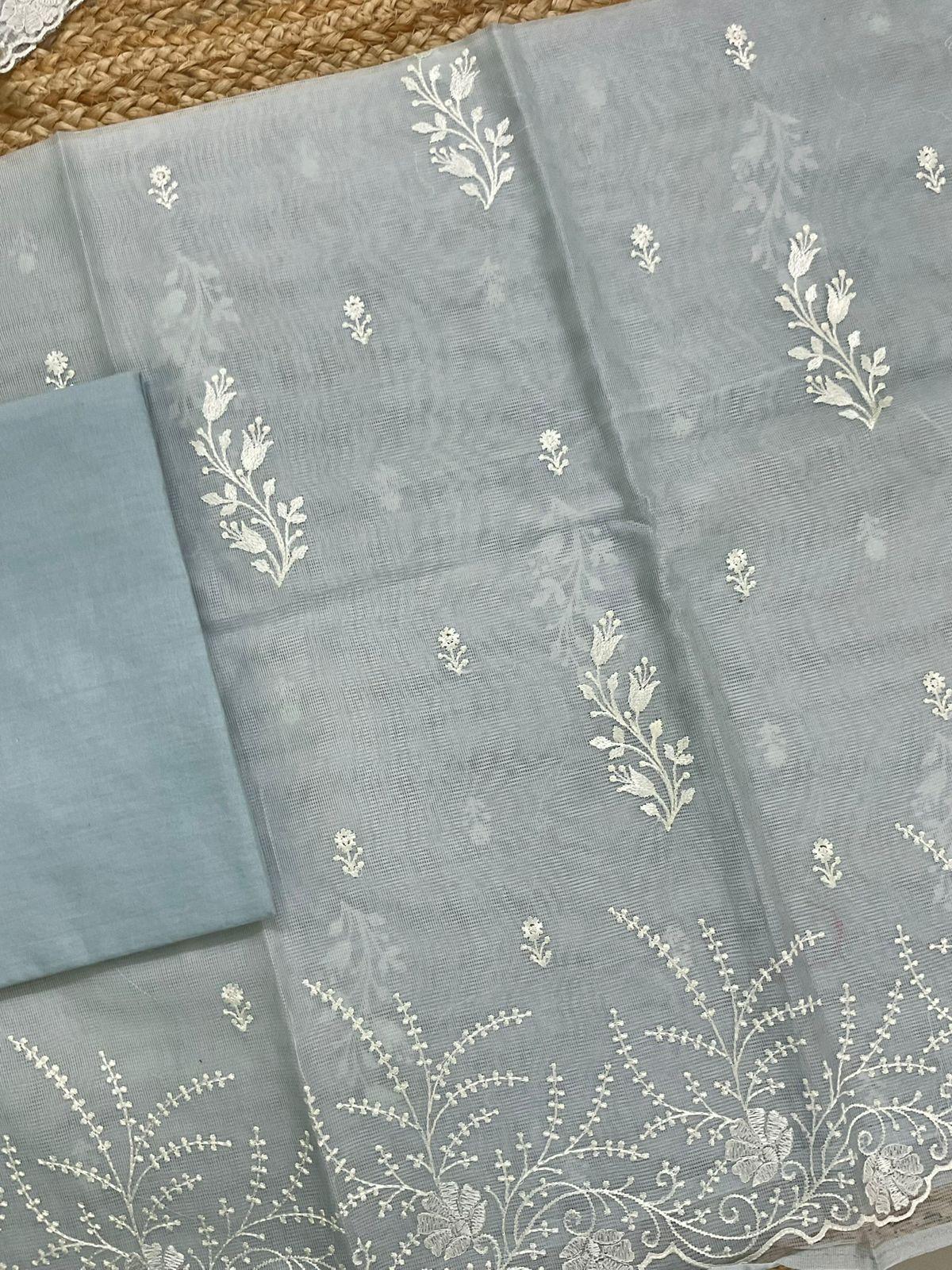 Soft Fine Supernet Embroidered Suit - Grey