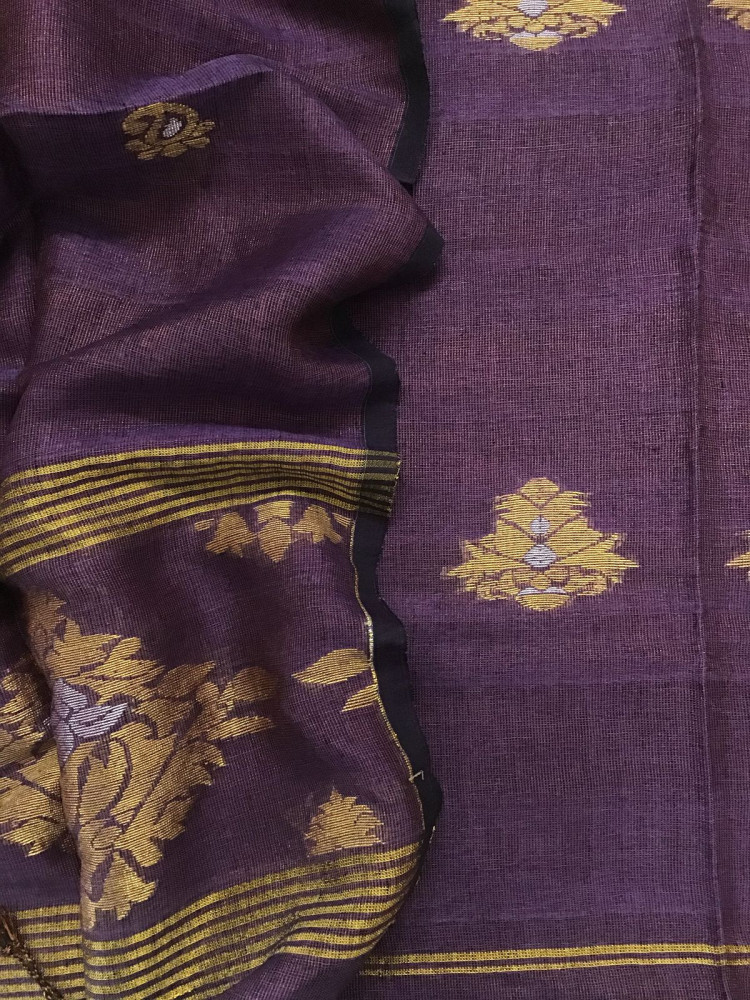Image of Pure Linen Tissue Self Weaved Kurta Dupatta Set - Purple