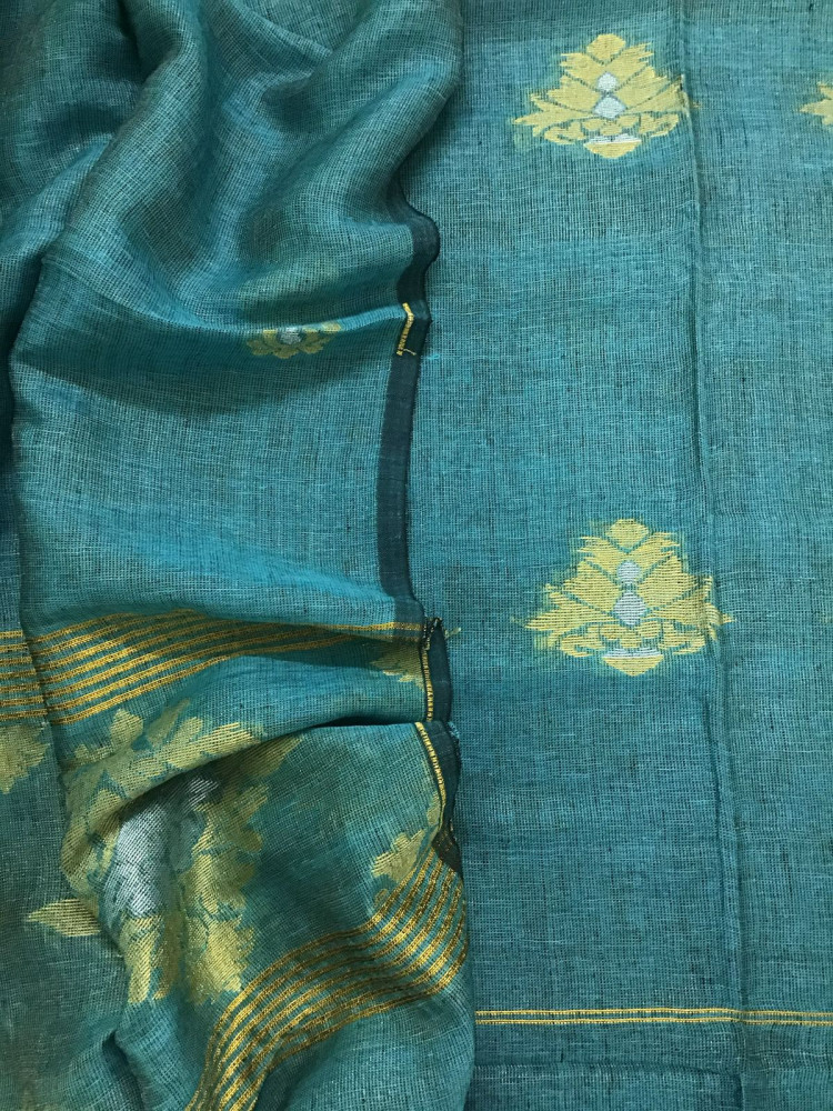 Image of Pure Linen Tissue Self Weaved Kurta Dupatta Set - Pherozi