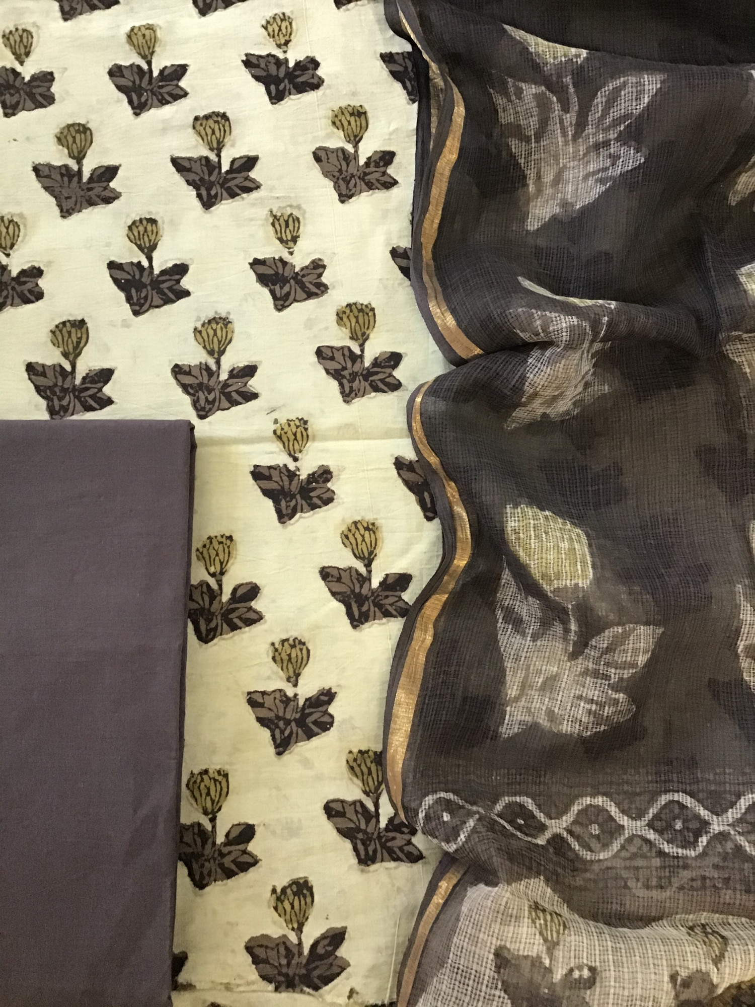 Pure Cotton Printed Suit - Brown