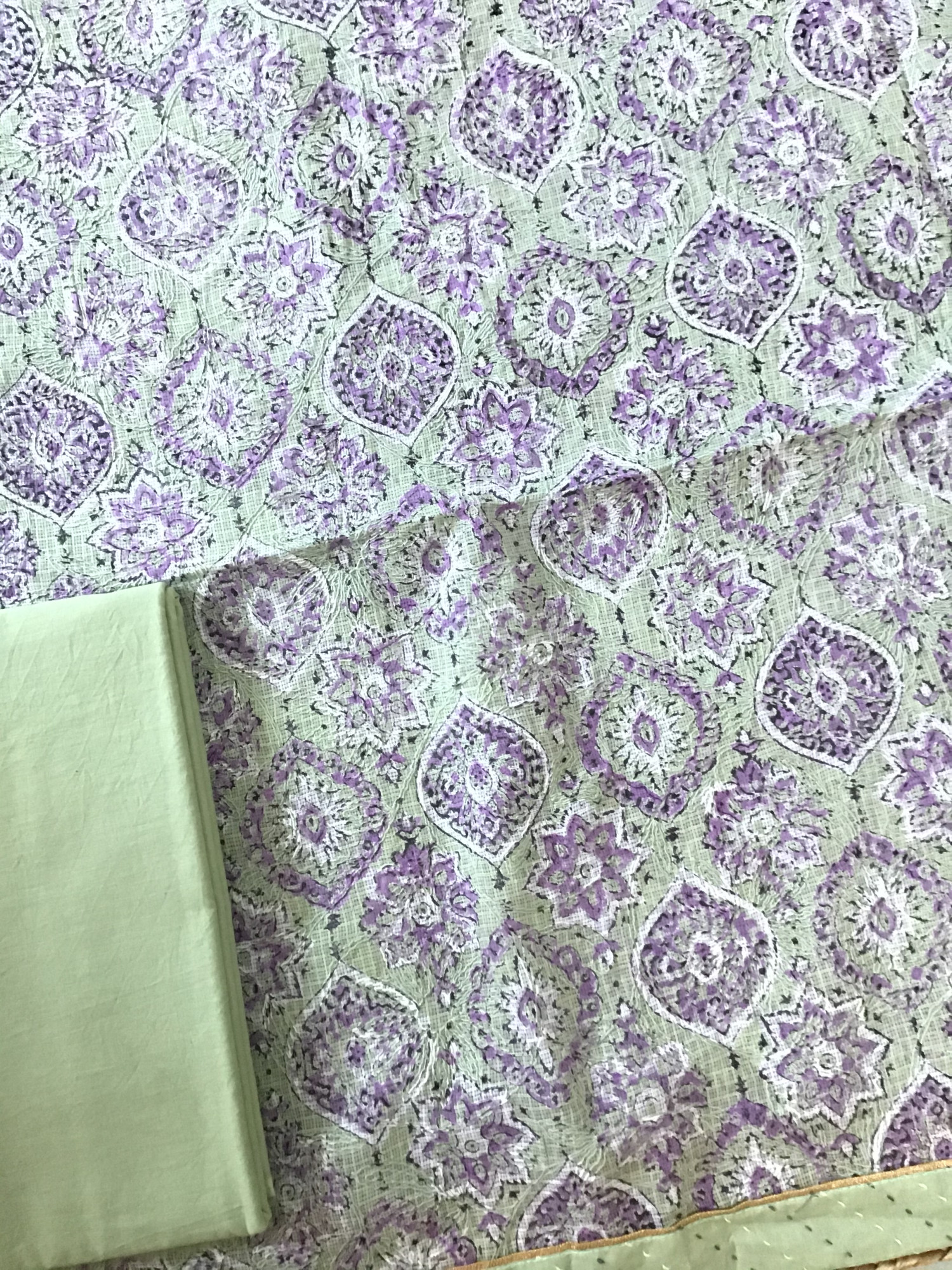 Pure Kota Cotton Printed Embroidered Suit - Green
