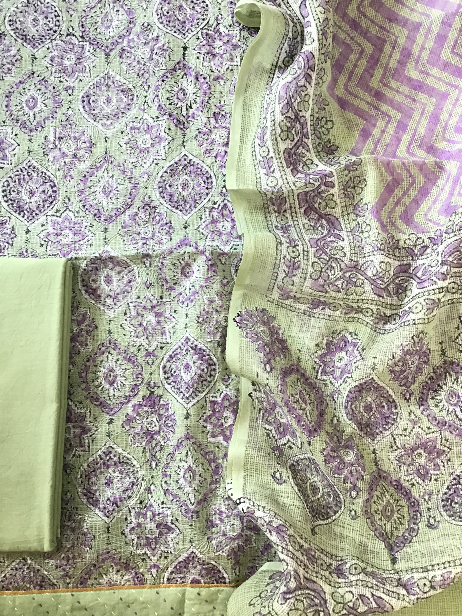 Pure Kota Cotton Printed Embroidered Suit - Green