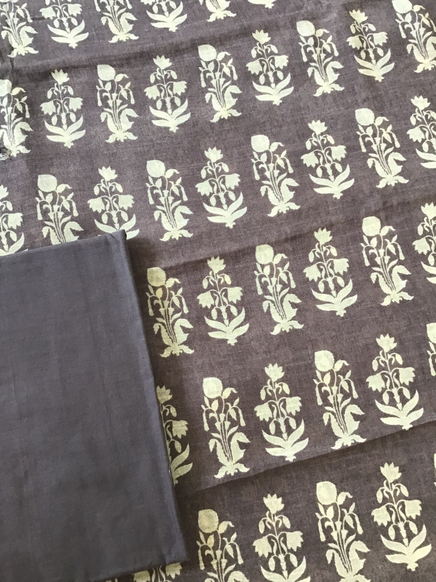 Pure Linen Jute Cotton Silk Printed Suit - Brown