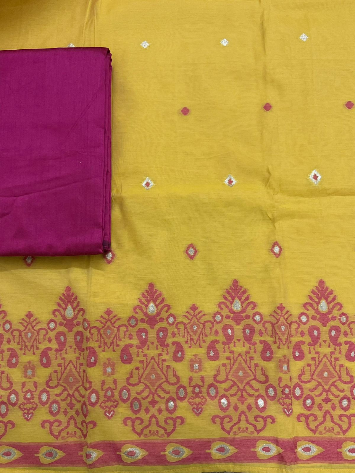 Soft Kora Chanderi Jamdani Weaved Suit - Yellow