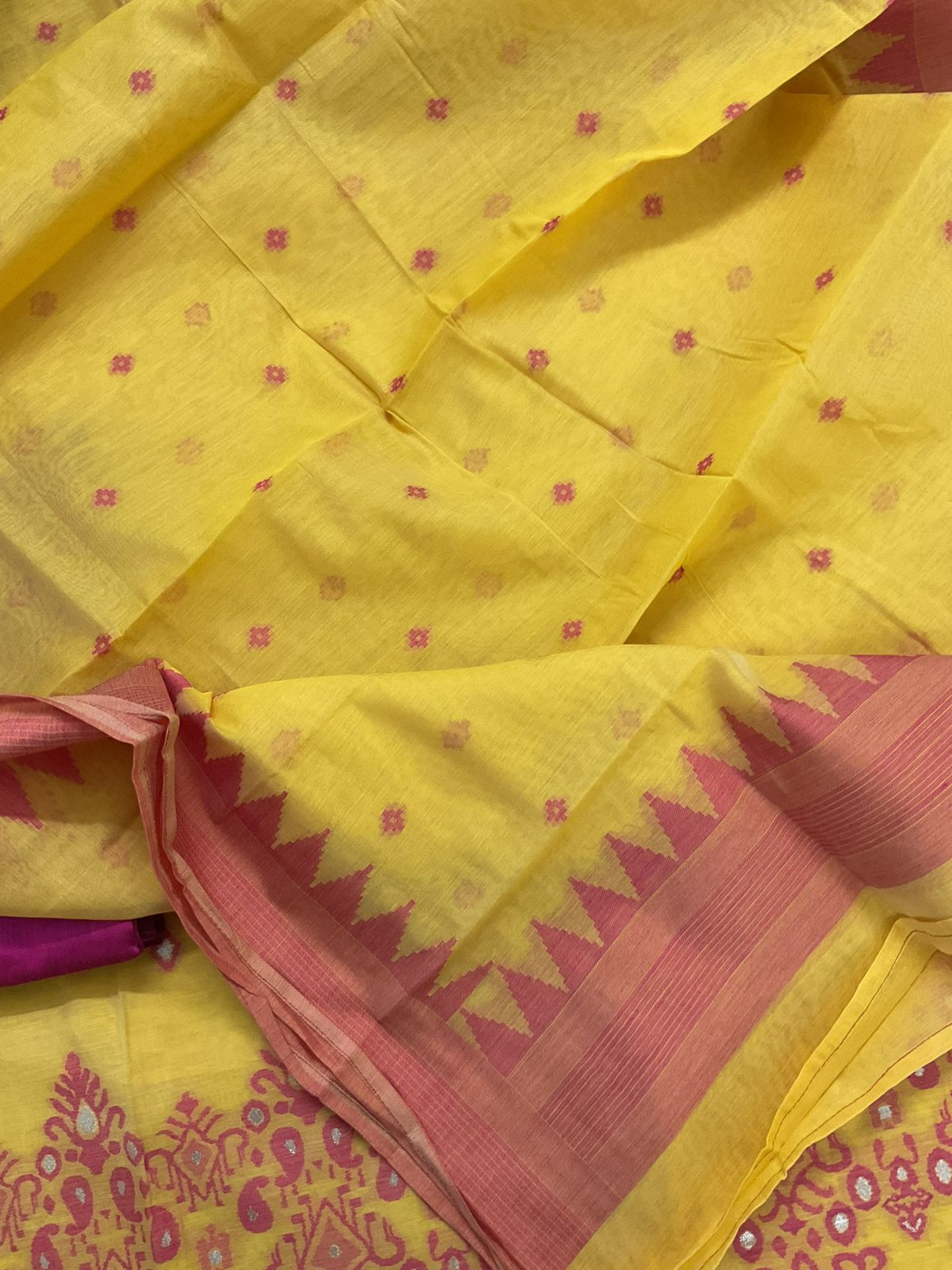 Soft Kora Chanderi Jamdani Weaved Suit - Yellow