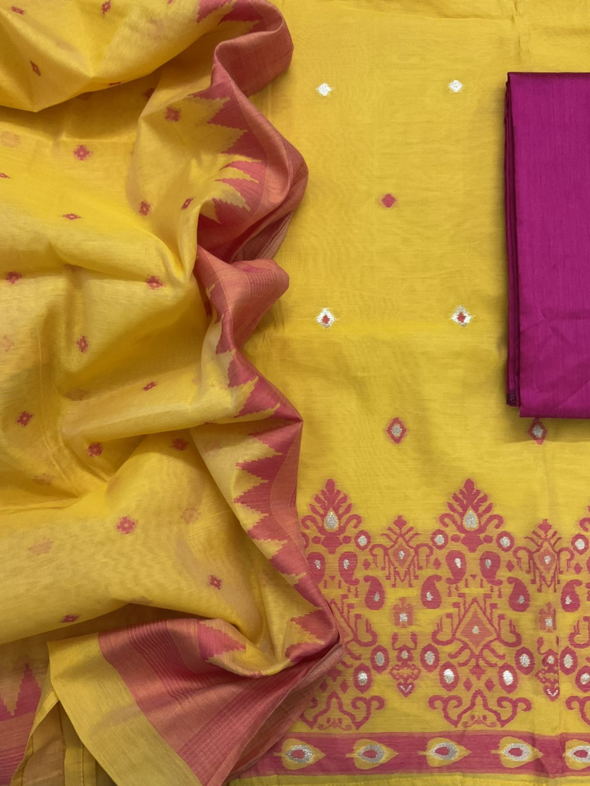 Soft Kora Chanderi Jamdani Weaved Suit - Yellow