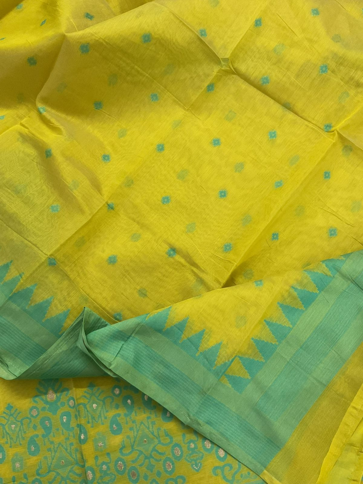 Soft Kora Chanderi Jamdani Weaved Suit - Greenish Yellow