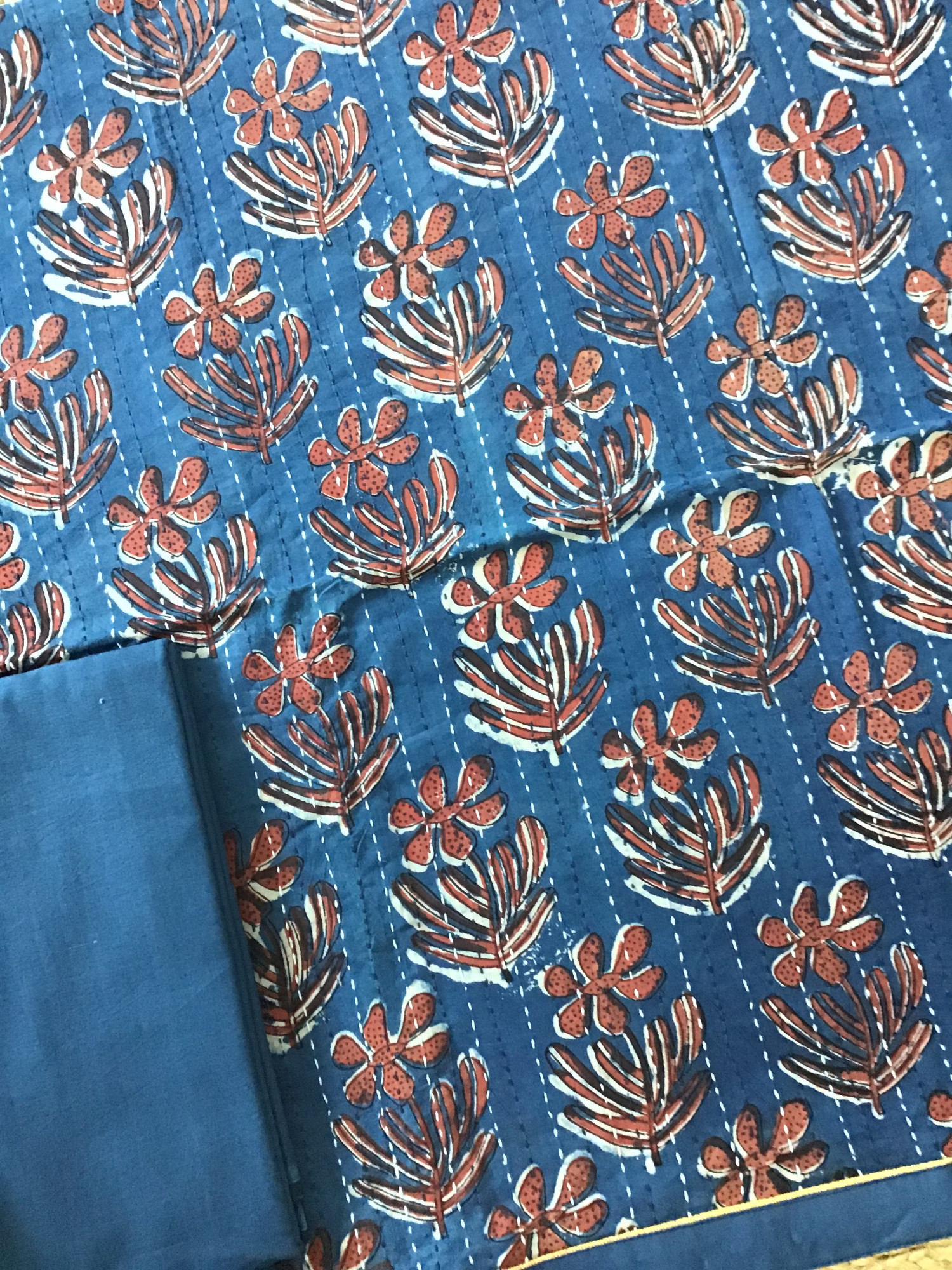 Pure Cotton Printed Embroidered Suit - Blue