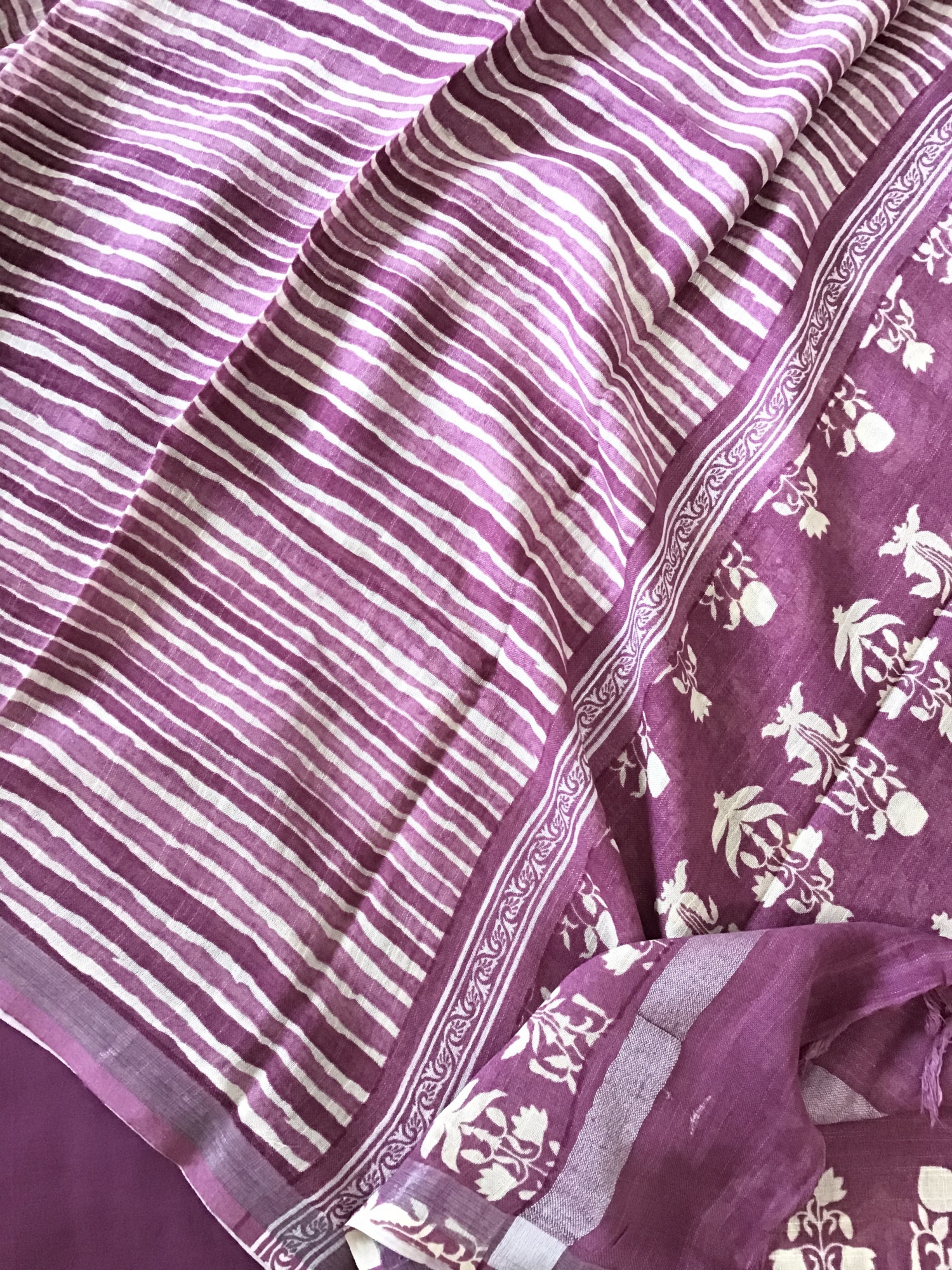 Pure Linen Jute Cotton Silk Printed Suit - Wine