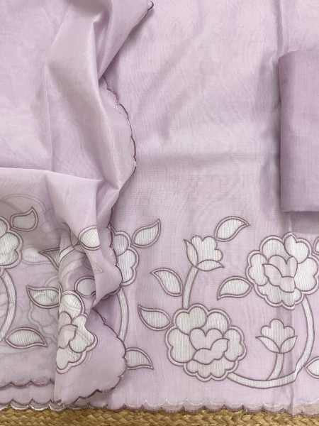 Image of Soft Fine Supernet Embroidered Suit - Lavender