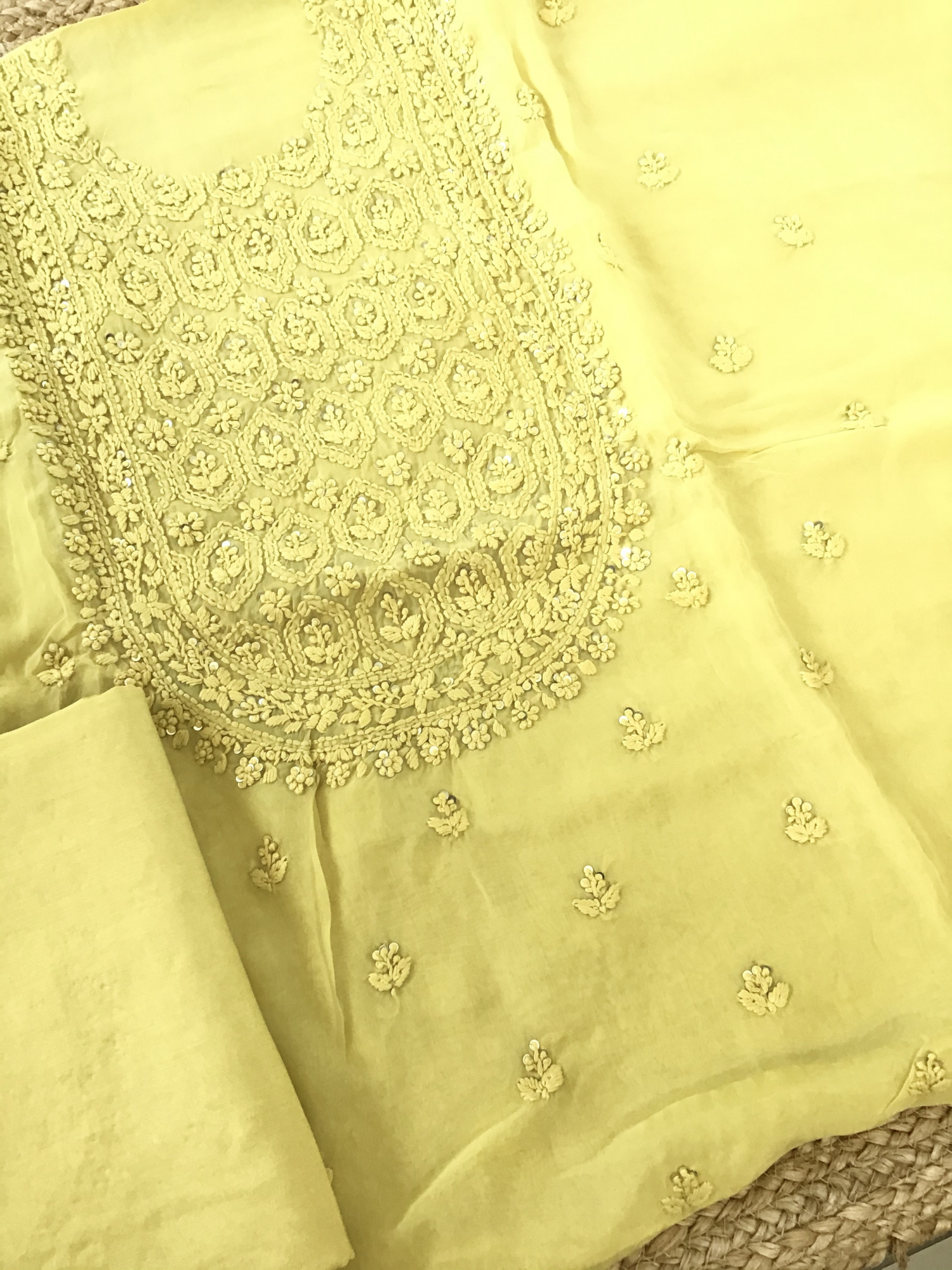 Pure Organza Embroidered Suit - Yellow