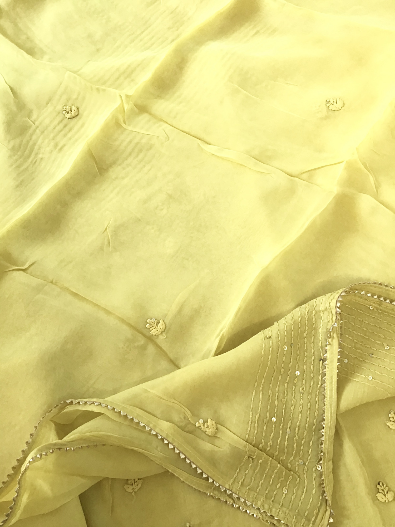 Pure Organza Embroidered Suit - Yellow