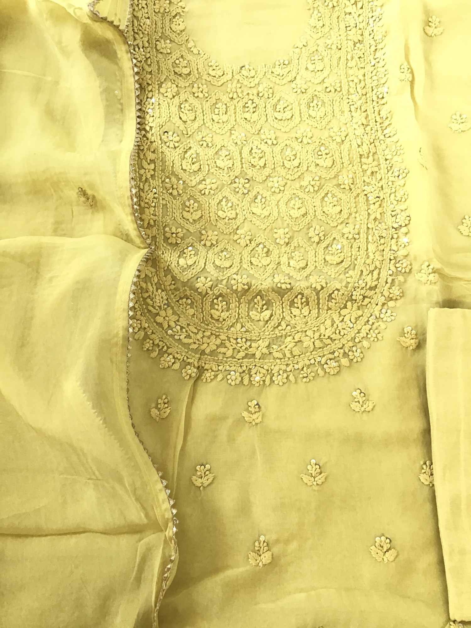 Pure Organza Embroidered Suit - Yellow