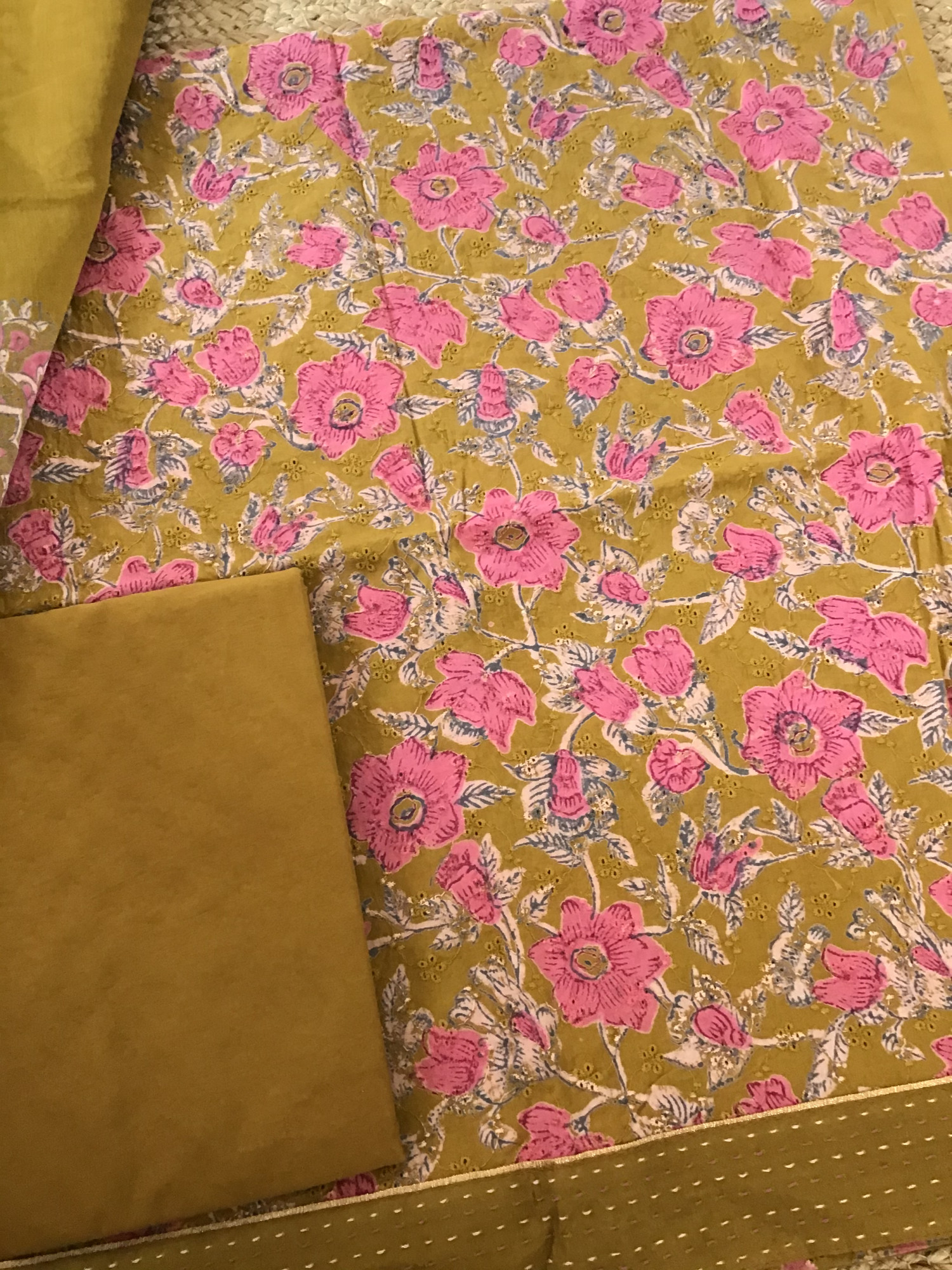 Pure Hakoba Cotton Printed Embroidered Suit - Yellow