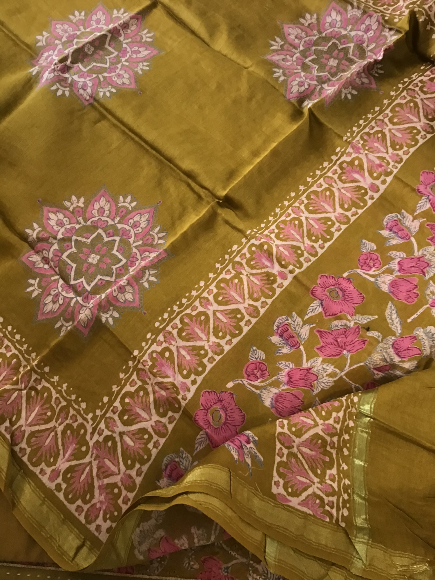 Pure Hakoba Cotton Printed Embroidered Suit - Yellow