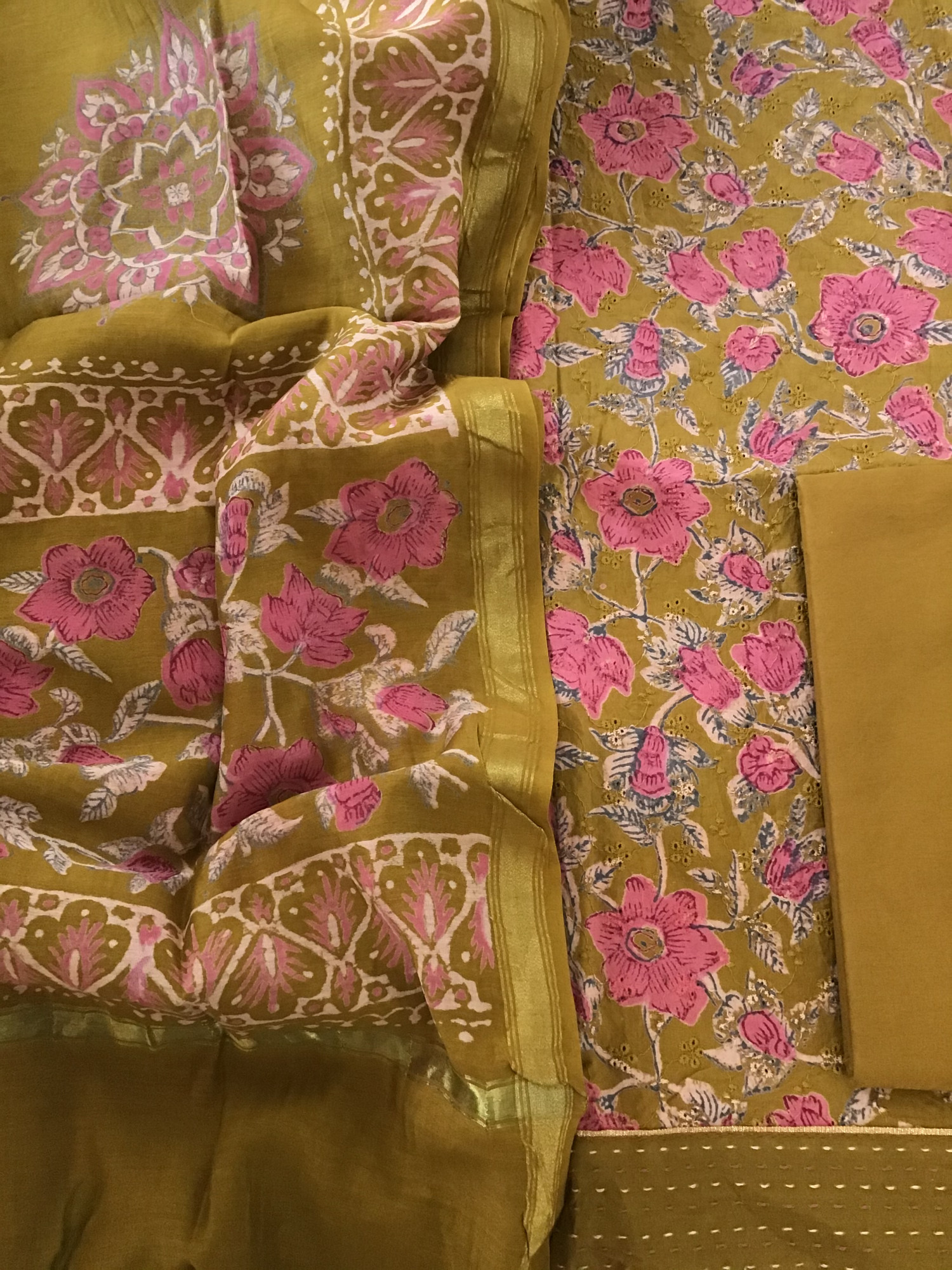 Pure Hakoba Cotton Printed Embroidered Suit - Yellow