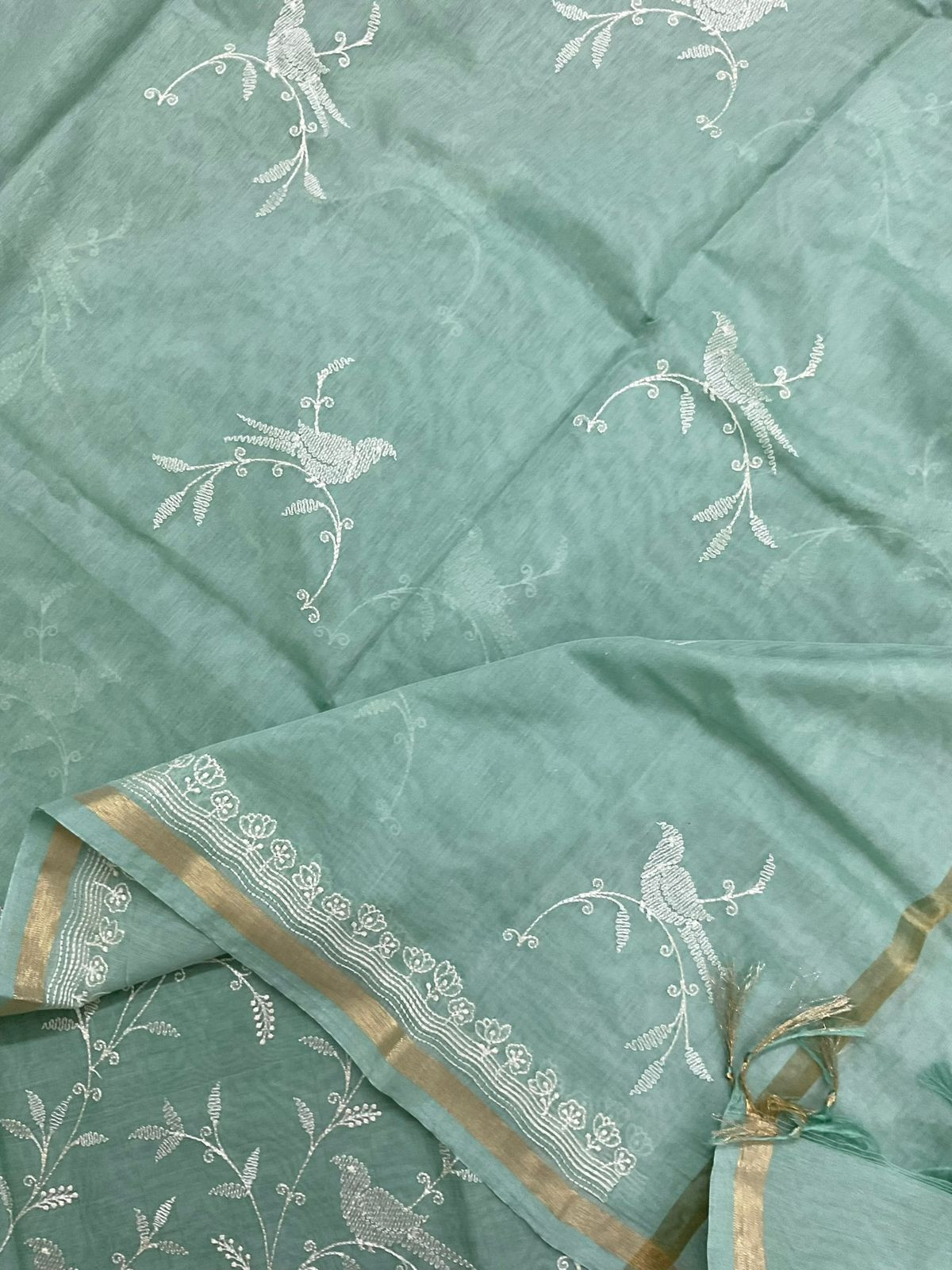 Soft Chanderi Embroidered Suit - Sea Green