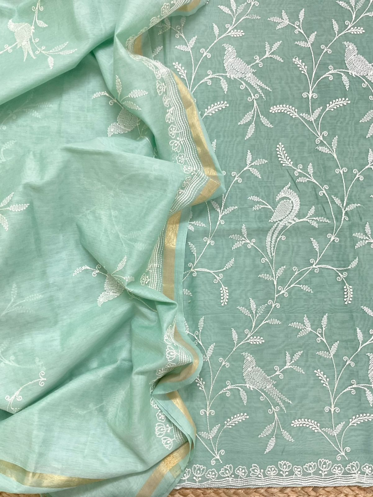 Soft Chanderi Embroidered Suit - Sea Green