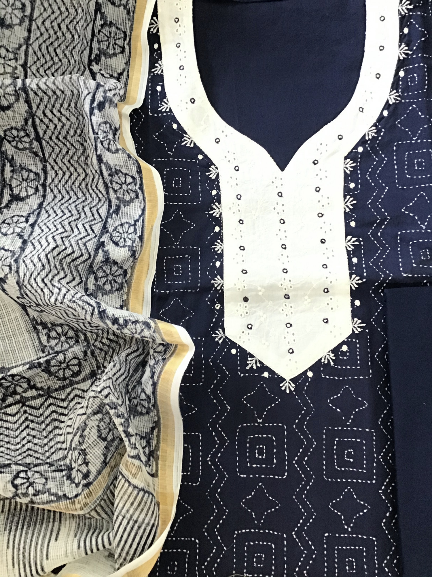 Pure Cotton Embroidered Suit - Blue