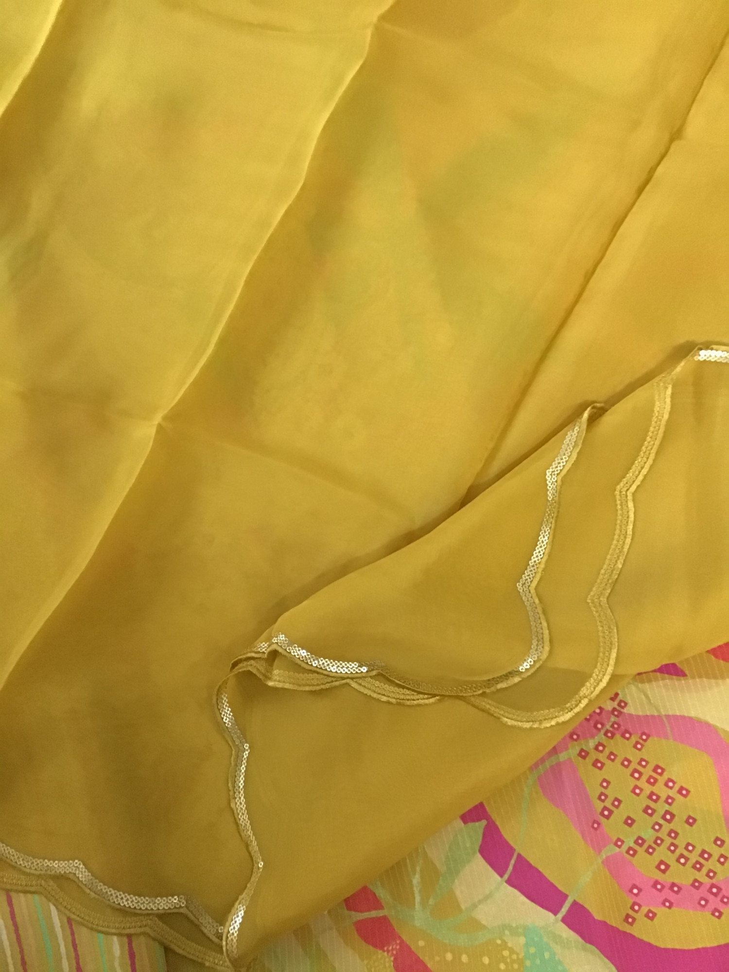 Pure Muslin Printed Embroidered Self Weaved Suit - Mustard