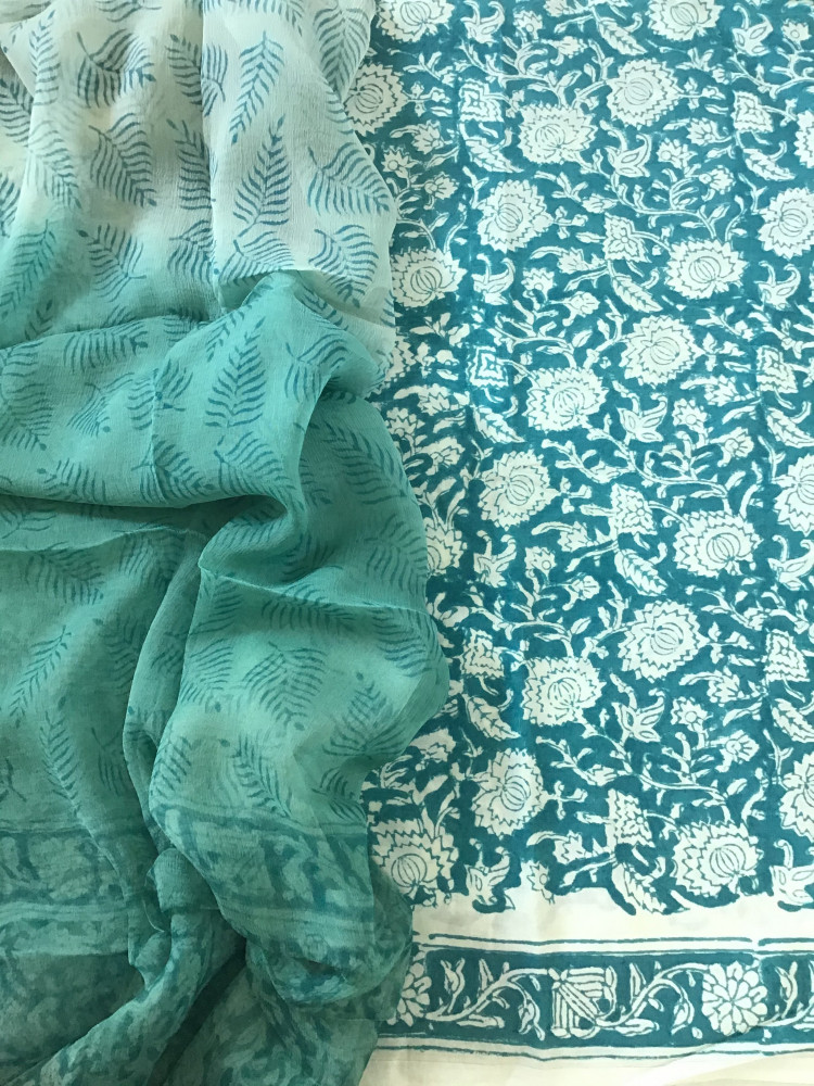 Image of Pure Cotton Printed Suit - Blue