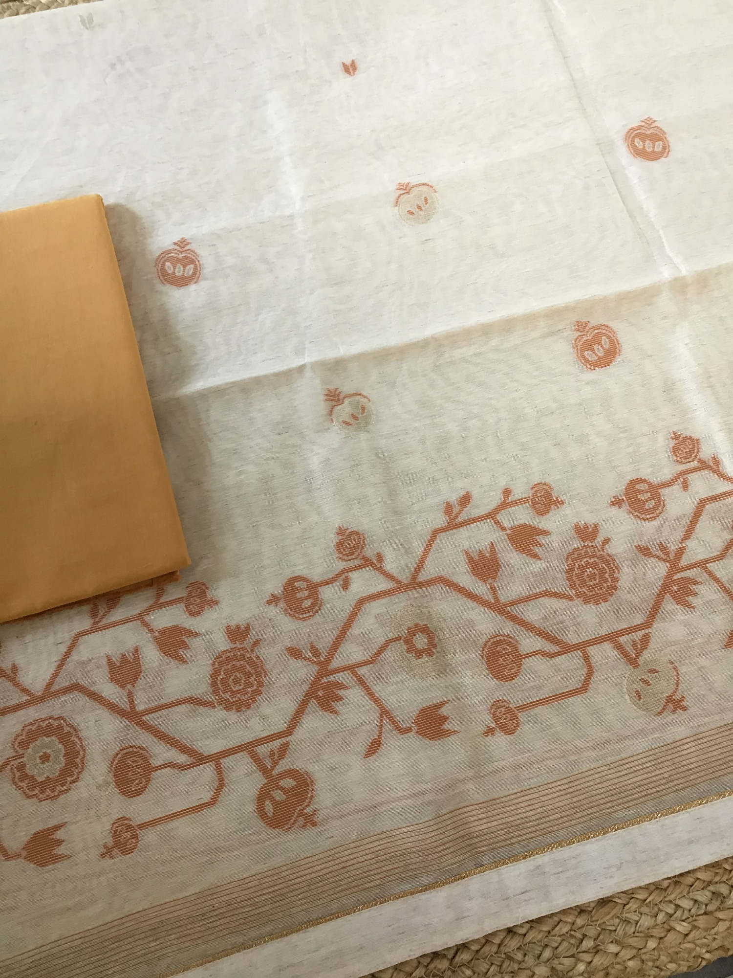 Soft Slub Chanderi Jamdani Weaved Suit - Beige