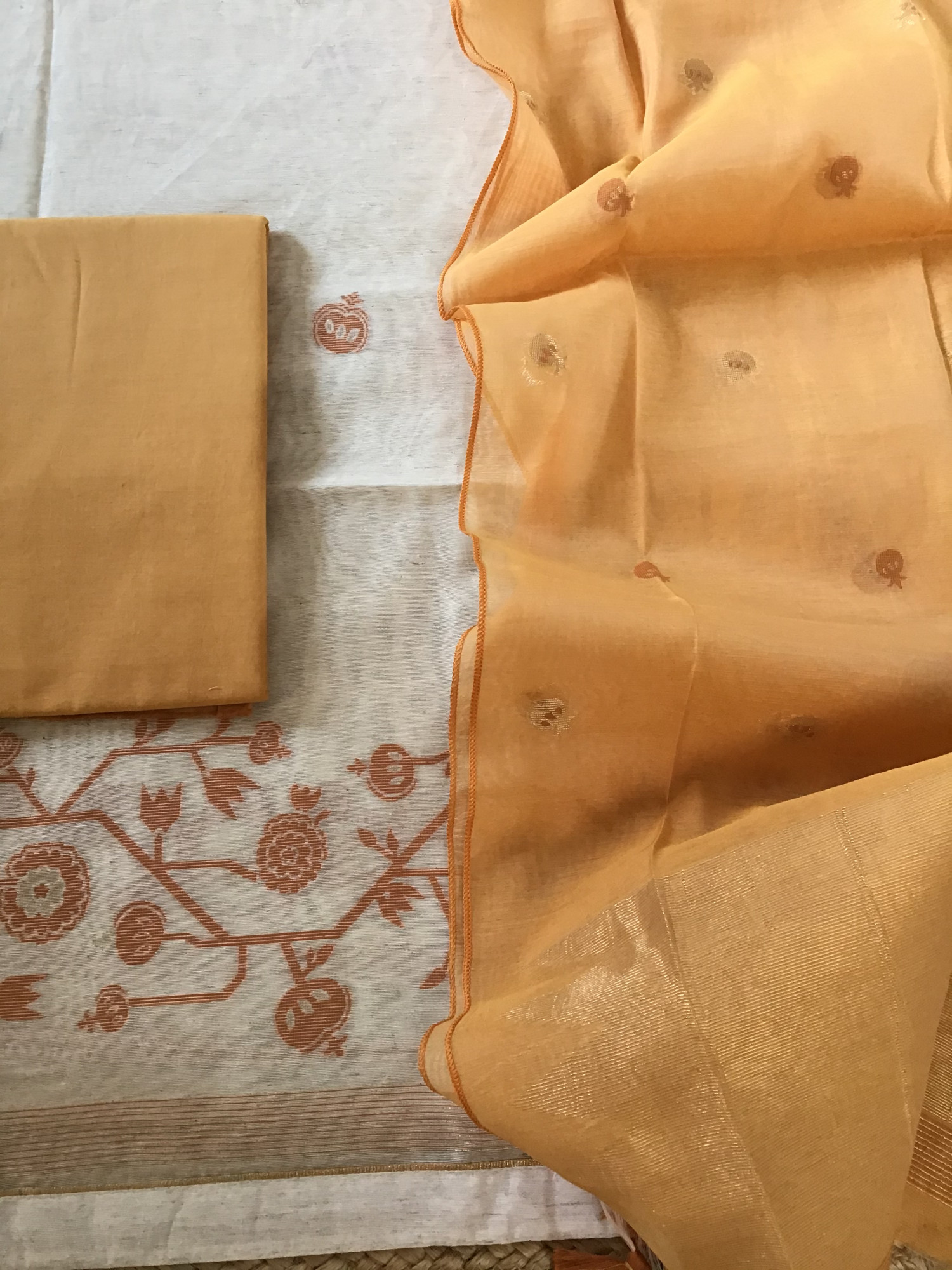 Soft Slub Chanderi Jamdani Weaved Suit - Beige