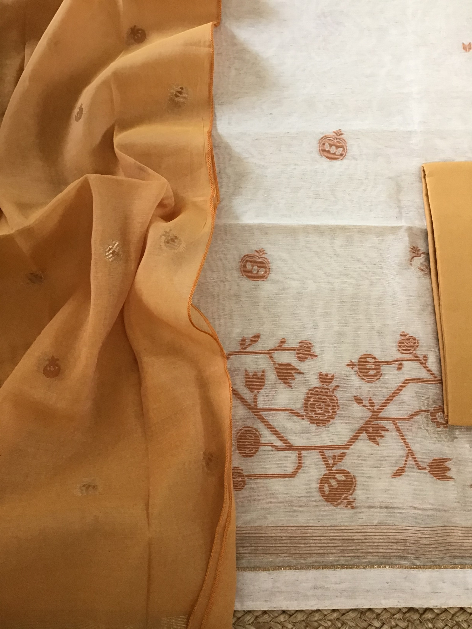 Soft Slub Chanderi Jamdani Weaved Suit - Beige