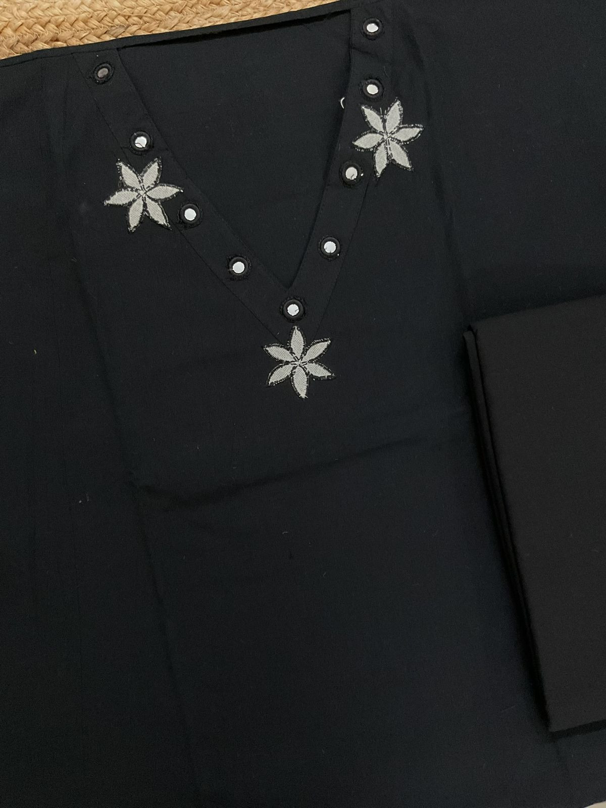 Pure Cotton Embroidered Jamdani Weaved Suit - Black