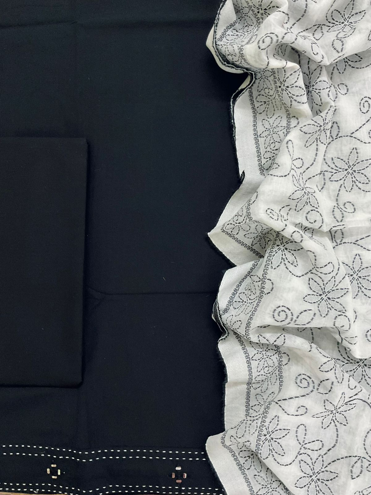 Pure Cotton Embroidered Jamdani Weaved Suit - Black
