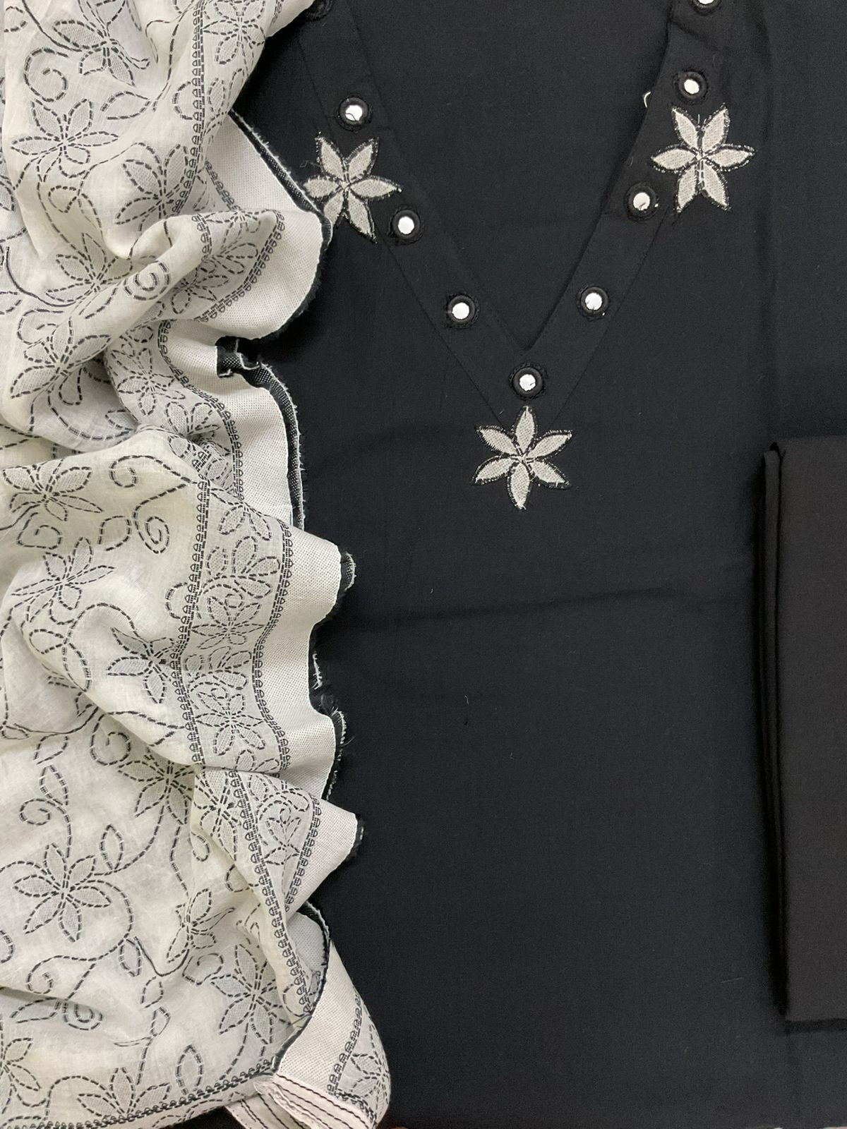 Pure Cotton Embroidered Jamdani Weaved Suit - Black