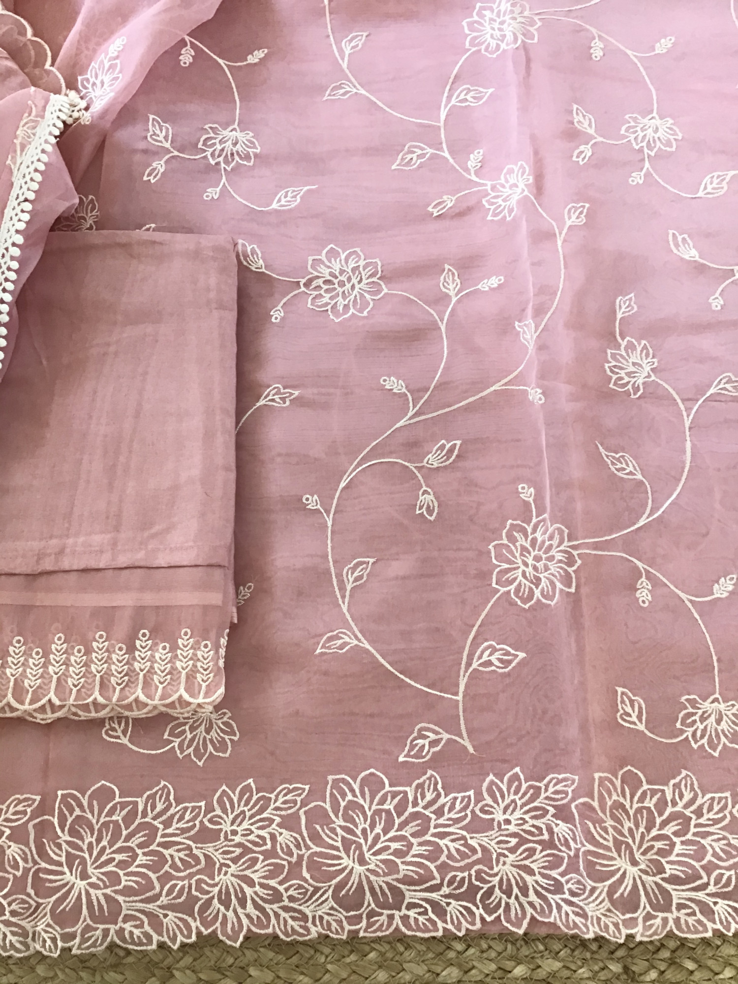 Soft Organza Embroidered Suit - Pink