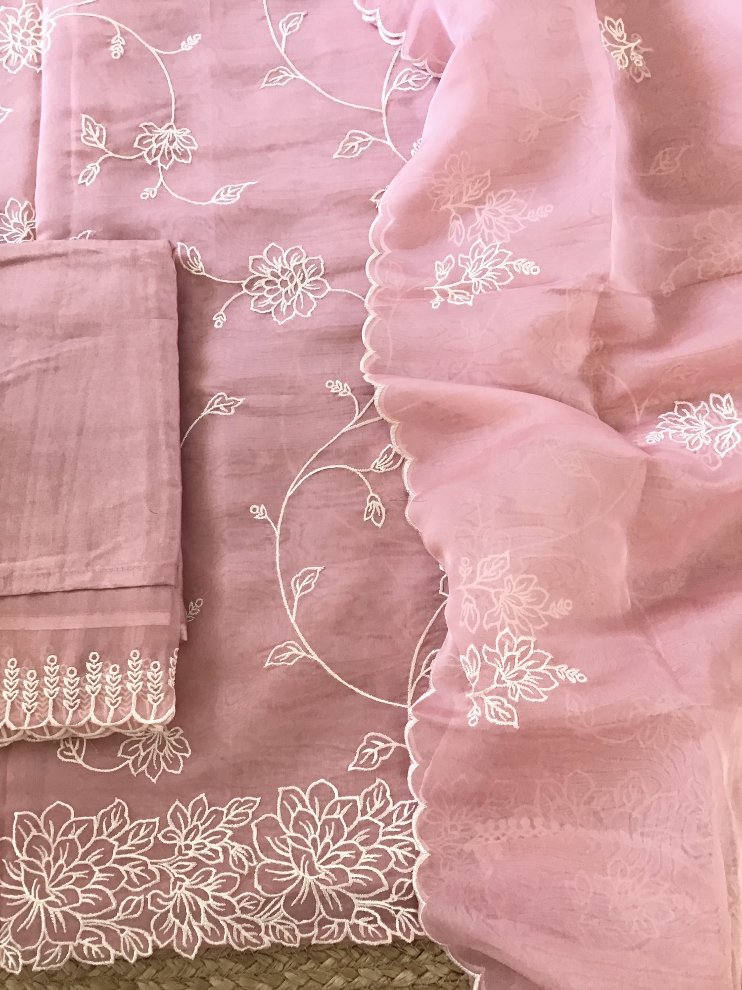 Soft Organza Embroidered Suit - Pink