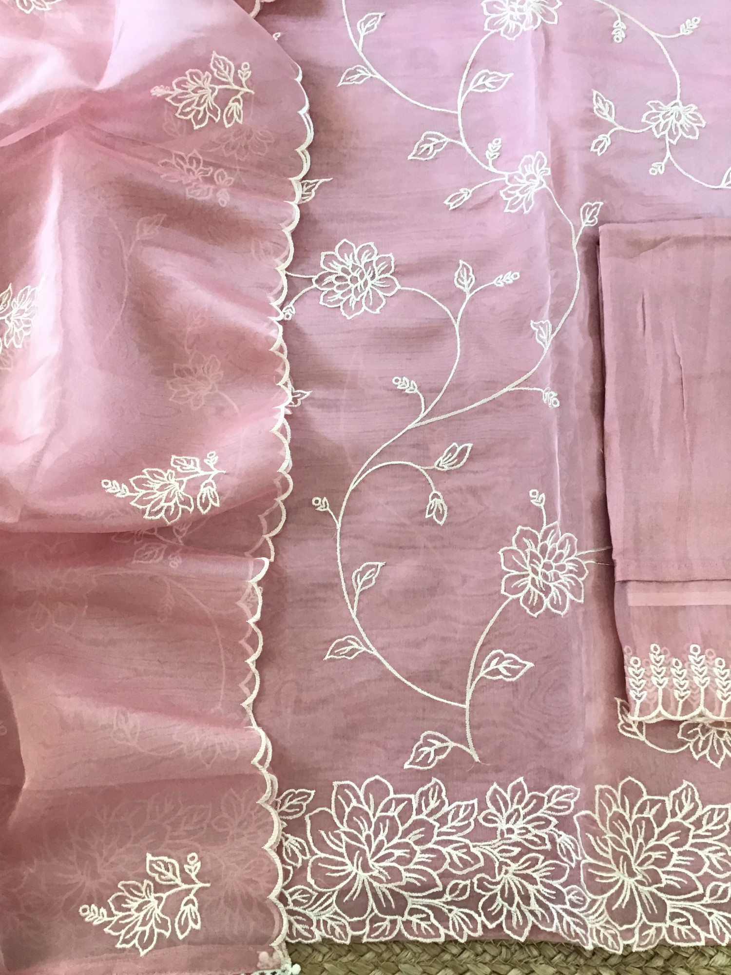 Soft Organza Embroidered Suit - Pink