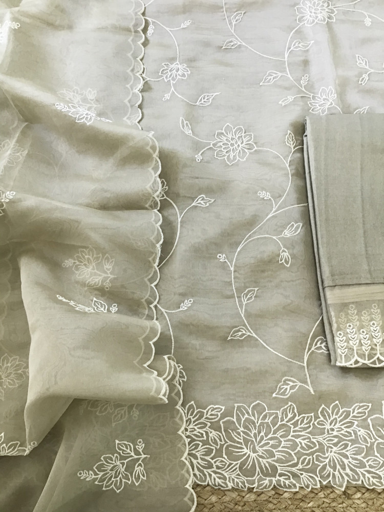 Image of Soft Organza Embroidered Suit - Beige