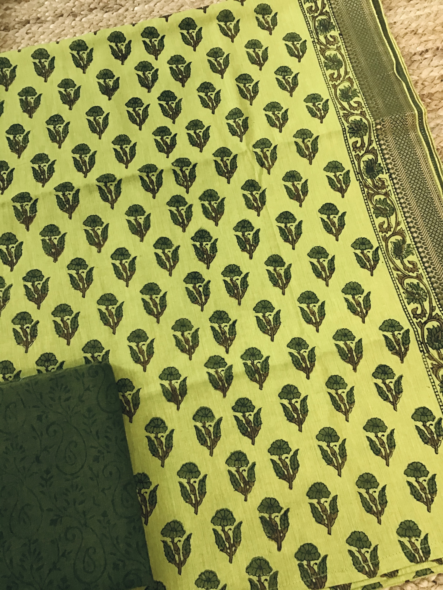 Pure Mangalgiri Cotton Printed Suit - Lime Green
