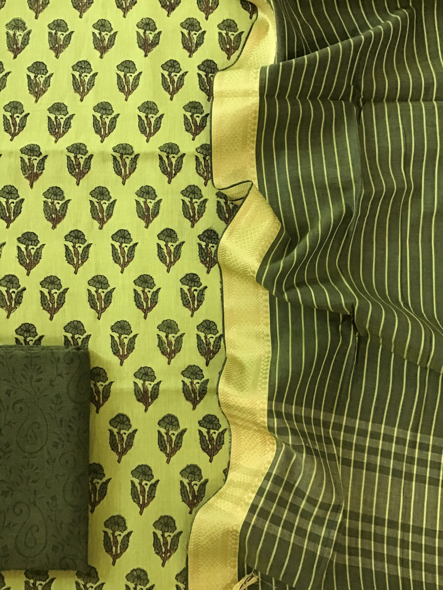 Pure Mangalgiri Cotton Printed Suit - Lime Green