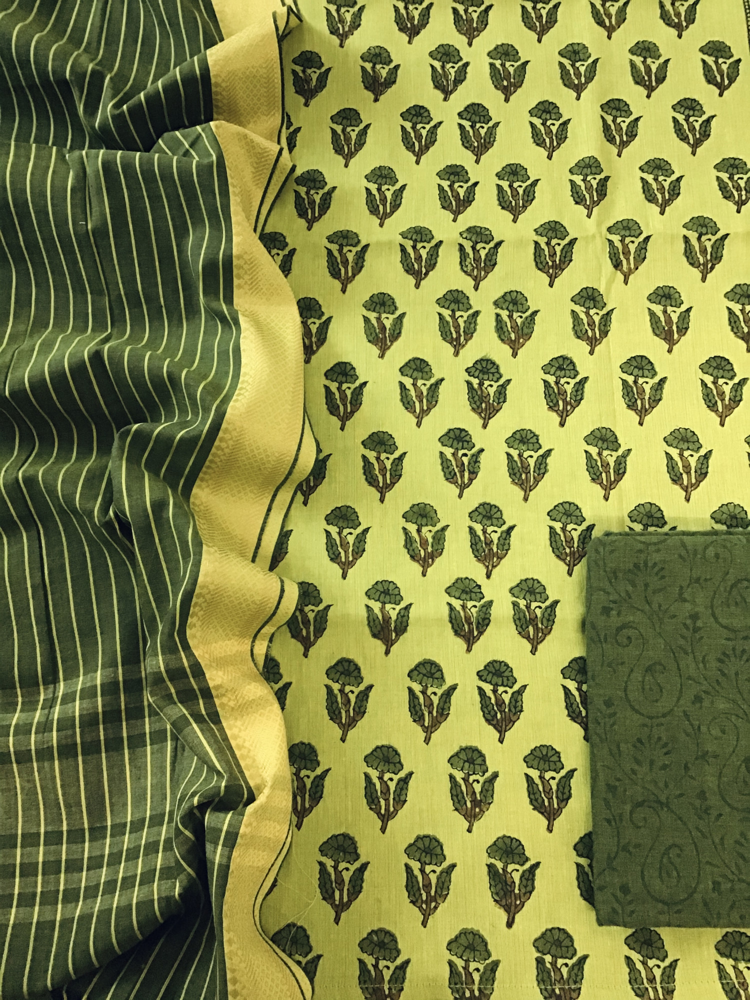 Pure Mangalgiri Cotton Printed Suit - Lime Green